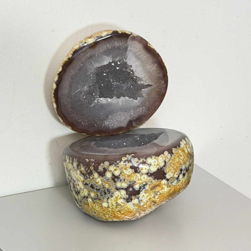 Agate Geode Specimen OS Brown Yellow Orbicular Druzy Crystal Treaure Bowl 10LB